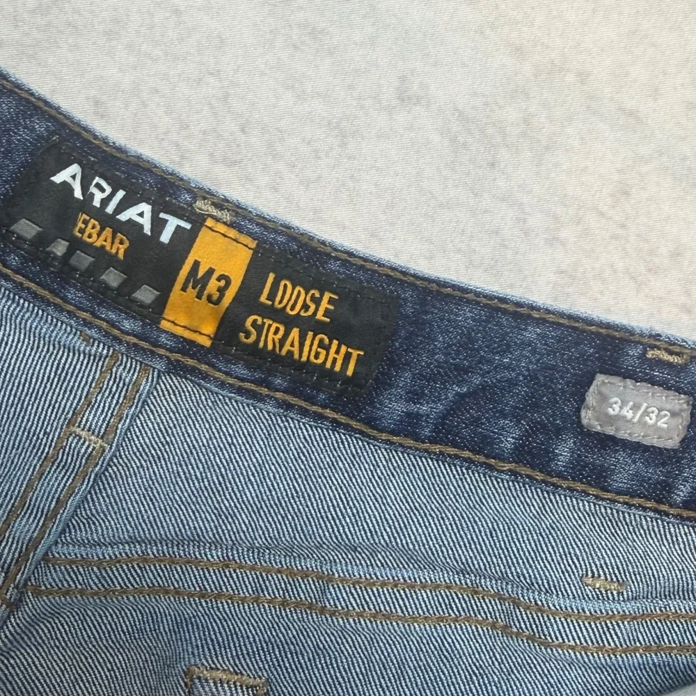Ariat Rebar M3 Loose Straight Mens 34x32 Blue DuraStretch Stackable Work Jeans